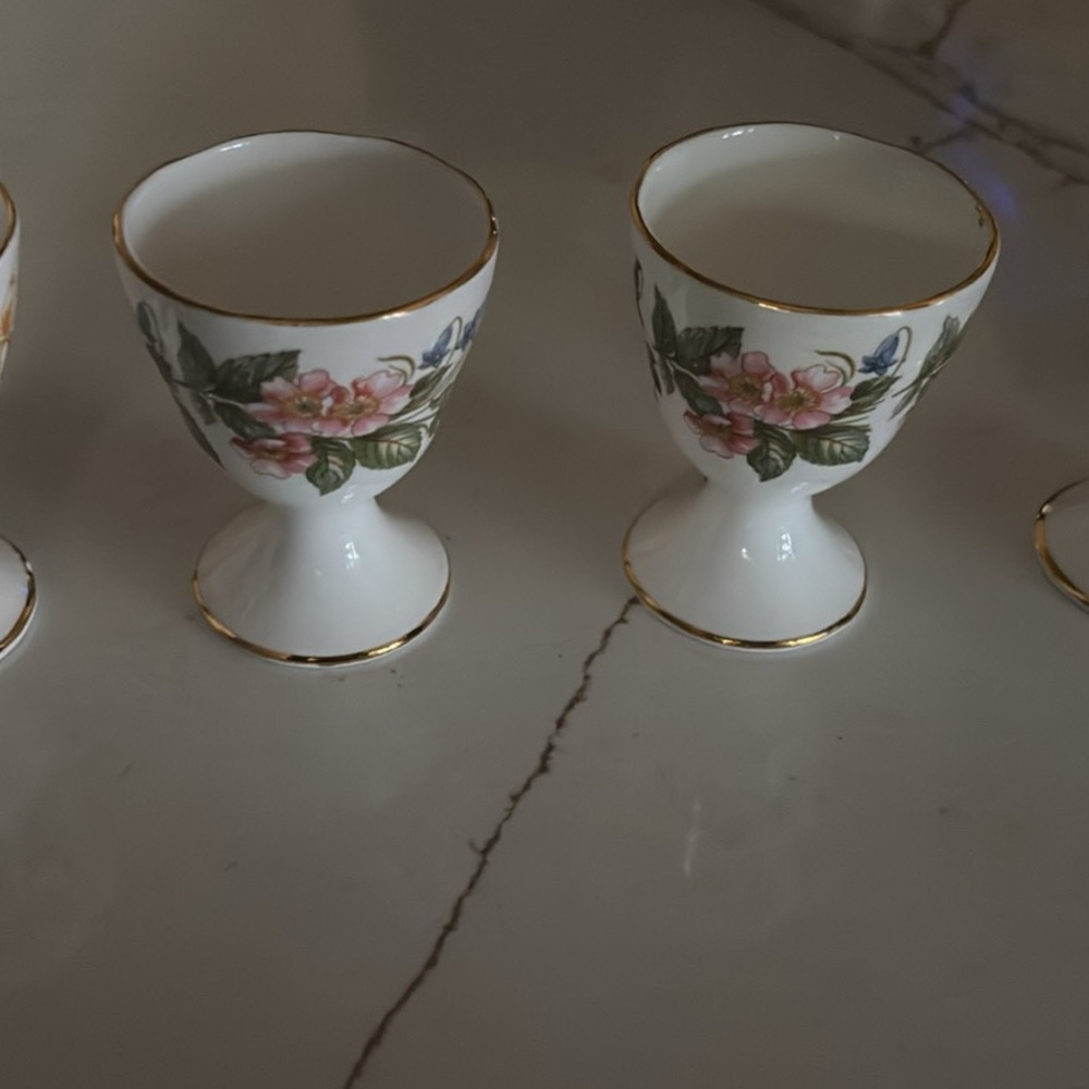 Floral Egg Cups with Gold Trim